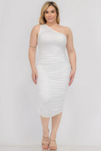 Load image into Gallery viewer, Plus Size Sexy Solid Color Ruched One Shoulder Midi Bodycon Dress