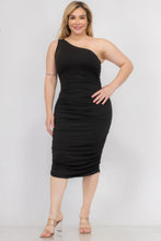 Load image into Gallery viewer, Plus Size Sexy Solid Color Ruched One Shoulder Midi Bodycon Dress