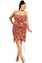 Load image into Gallery viewer, Plus wild animal print cami strap ruffle hem dress