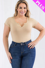 Load image into Gallery viewer, Plus Size Casual Split Neck Solid Short Sleeve Bodysuit