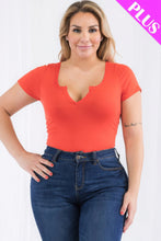 Load image into Gallery viewer, Plus Size Casual Split Neck Solid Short Sleeve Bodysuit