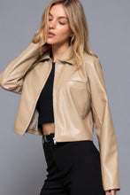 Load image into Gallery viewer, Long slv shirt collar faux leather jacket