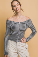 Load image into Gallery viewer, Ribbed bardot zip up long sleeve