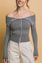 Load image into Gallery viewer, Ribbed bardot zip up long sleeve