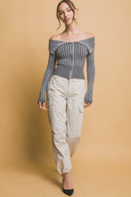 Load image into Gallery viewer, Ribbed bardot zip up long sleeve