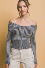 Load image into Gallery viewer, Ribbed bardot zip up long sleeve