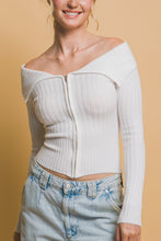 Load image into Gallery viewer, Ribbed bardot zip up long sleeve