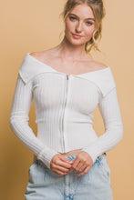 Load image into Gallery viewer, Ribbed bardot zip up long sleeve