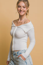 Load image into Gallery viewer, Ribbed bardot zip up long sleeve