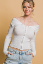 Load image into Gallery viewer, Ribbed bardot zip up long sleeve