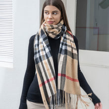 Load image into Gallery viewer, Plaid blanket scarf with tassel