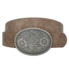 Load image into Gallery viewer, Flower Embossed Oval Buckle Vintage Strap Belt