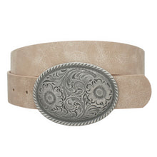 Load image into Gallery viewer, Flower Embossed Oval Buckle Vintage Strap Belt