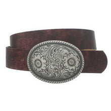 Load image into Gallery viewer, Flower Embossed Oval Buckle Vintage Strap Belt