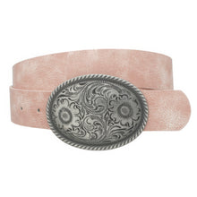 Load image into Gallery viewer, Flower Embossed Oval Buckle Vintage Strap Belt