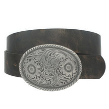 Load image into Gallery viewer, Flower Embossed Oval Buckle Vintage Strap Belt