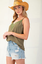 Load image into Gallery viewer, Laced textured poly woven camisole