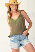 Load image into Gallery viewer, Laced textured poly woven camisole