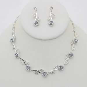 Rhinestone Rose Necklace Earring Set