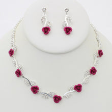 Load image into Gallery viewer, Rhinestone Rose Necklace Earring Set