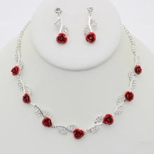 Load image into Gallery viewer, Rhinestone Rose Necklace Earring Set