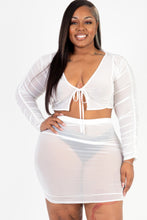 Load image into Gallery viewer, Plus Size Sheer Mesh Tie Front Crop Top &amp; Ruched Side Mini Dress