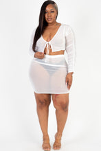 Load image into Gallery viewer, Plus Size Sheer Mesh Tie Front Crop Top &amp; Ruched Side Mini Dress