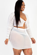 Load image into Gallery viewer, Plus Size Sheer Mesh Tie Front Crop Top &amp; Ruched Side Mini Dress