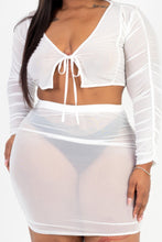 Load image into Gallery viewer, Plus Size Sheer Mesh Tie Front Crop Top &amp; Ruched Side Mini Dress