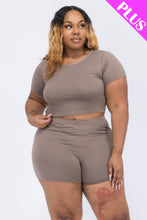 Load image into Gallery viewer, Plus Size Short Sleeve Crop Top &amp; Shorts Set