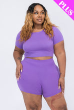 Load image into Gallery viewer, Plus Size Short Sleeve Crop Top &amp; Shorts Set