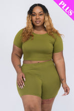 Load image into Gallery viewer, Plus Size Short Sleeve Crop Top &amp; Shorts Set