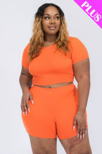 Plus Size Short Sleeve Crop Top & Shorts Set