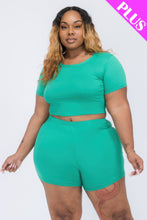 Load image into Gallery viewer, Plus Size Short Sleeve Crop Top &amp; Shorts Set