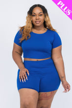 Load image into Gallery viewer, Plus Size Short Sleeve Crop Top &amp; Shorts Set