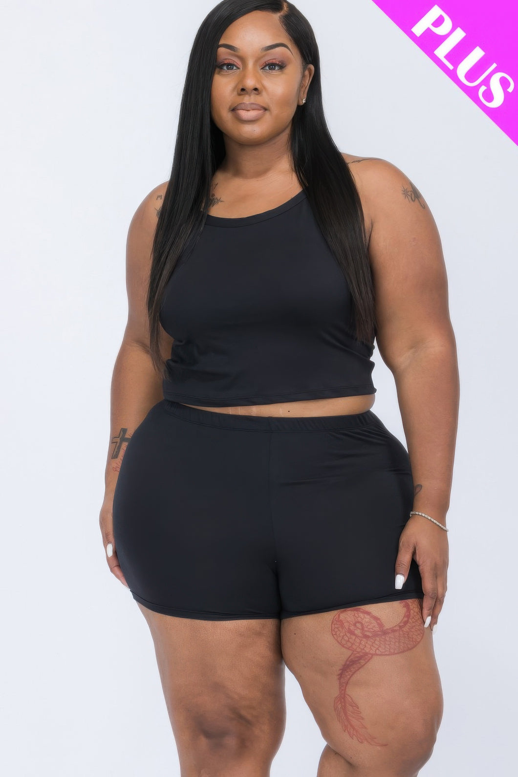 Plus Size Split Back Cami Top & Shorts Set