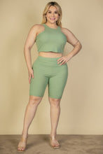 Load image into Gallery viewer, Plus Size Ribbed Cropped Tank Top And Biker Shorts Set