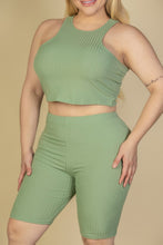 Load image into Gallery viewer, Plus Size Ribbed Cropped Tank Top And Biker Shorts Set