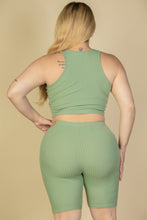 Load image into Gallery viewer, Plus Size Ribbed Cropped Tank Top And Biker Shorts Set