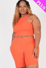 Load image into Gallery viewer, Plus Size Ribbed Cropped Tank Top And Biker Shorts Set