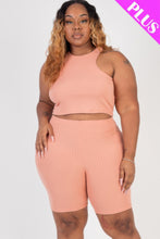 Load image into Gallery viewer, Plus Size Ribbed Cropped Tank Top And Biker Shorts Set