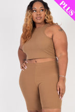 Load image into Gallery viewer, Plus Size Ribbed Cropped Tank Top And Biker Shorts Set