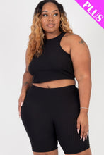 Load image into Gallery viewer, Plus Size Ribbed Cropped Tank Top And Biker Shorts Set