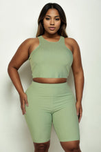 Load image into Gallery viewer, Plus Size Ribbed Cropped Tank Top And Biker Shorts Set