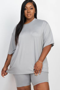 Plus Size Loose Fit Top & Biker Shorts Set