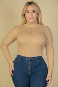 Plus Ribbed Turtle Neck Long Sleeve Bodysuit