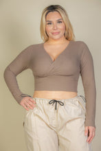 Load image into Gallery viewer, Plus Size Ribbed Wrap Front Long Sleeve Top