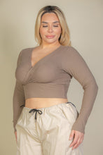 Load image into Gallery viewer, Plus Size Ribbed Wrap Front Long Sleeve Top