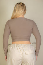 Load image into Gallery viewer, Plus Size Ribbed Wrap Front Long Sleeve Top