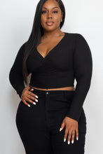 Load image into Gallery viewer, Plus Size Ribbed Wrap Front Long Sleeve Top